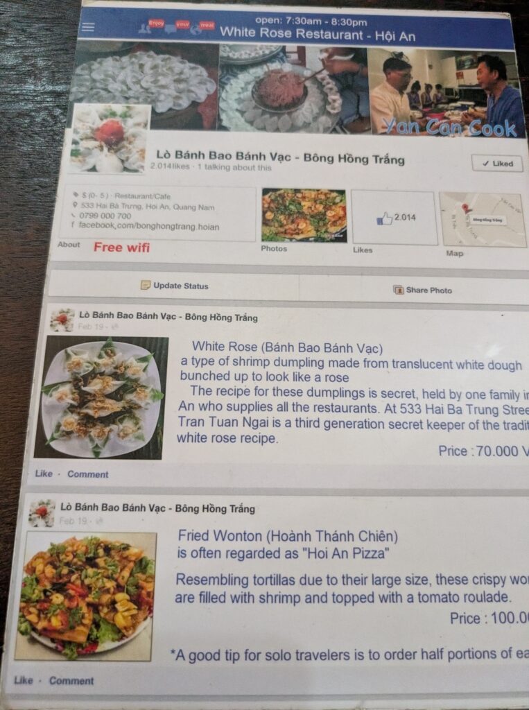 White Rose Restaurant　ホワイトローズ　メニュー