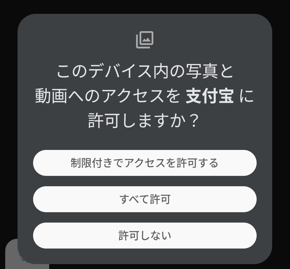 アリペイ写真アクセス許可