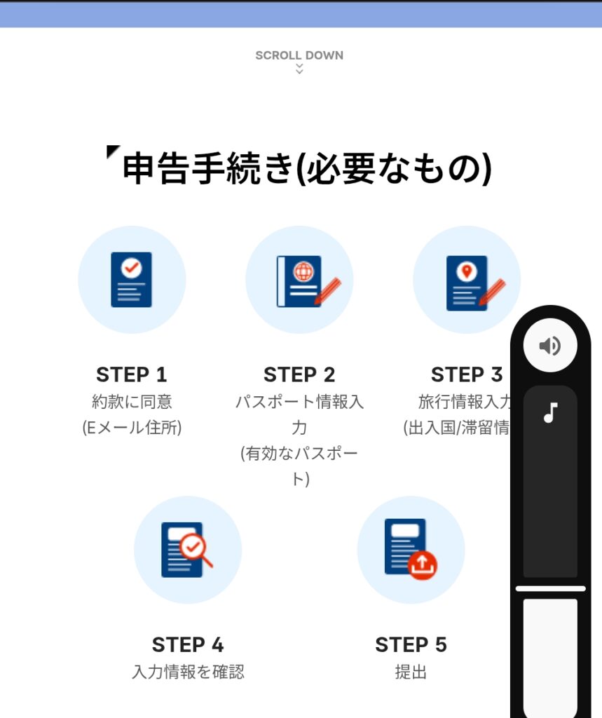 韓国入国カード申告手続き(必要なもの)STEP1〜5の図