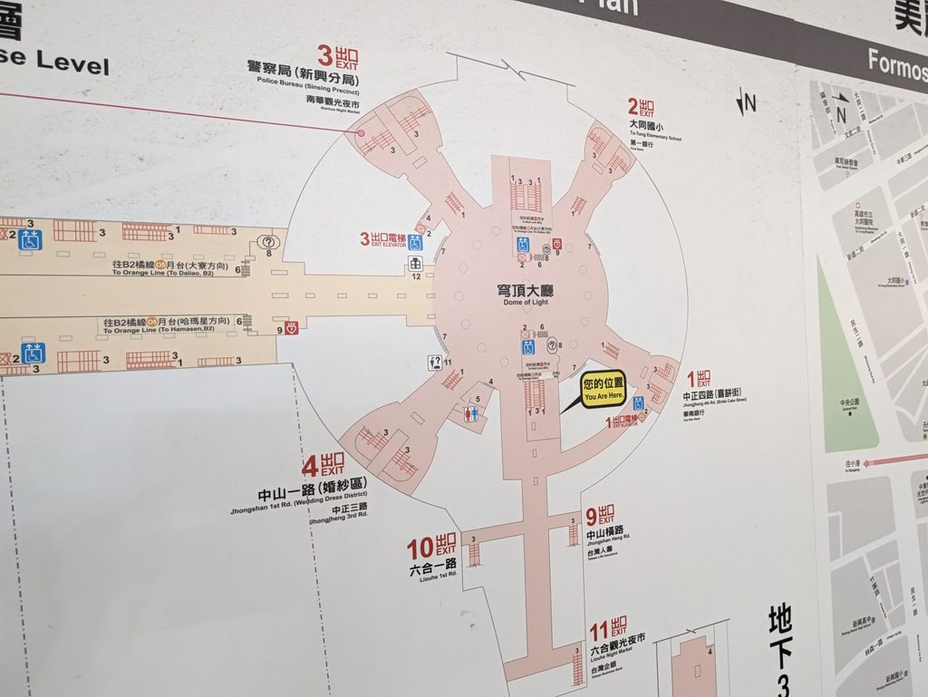 美麗島駅の構内図(穹頂大廳)